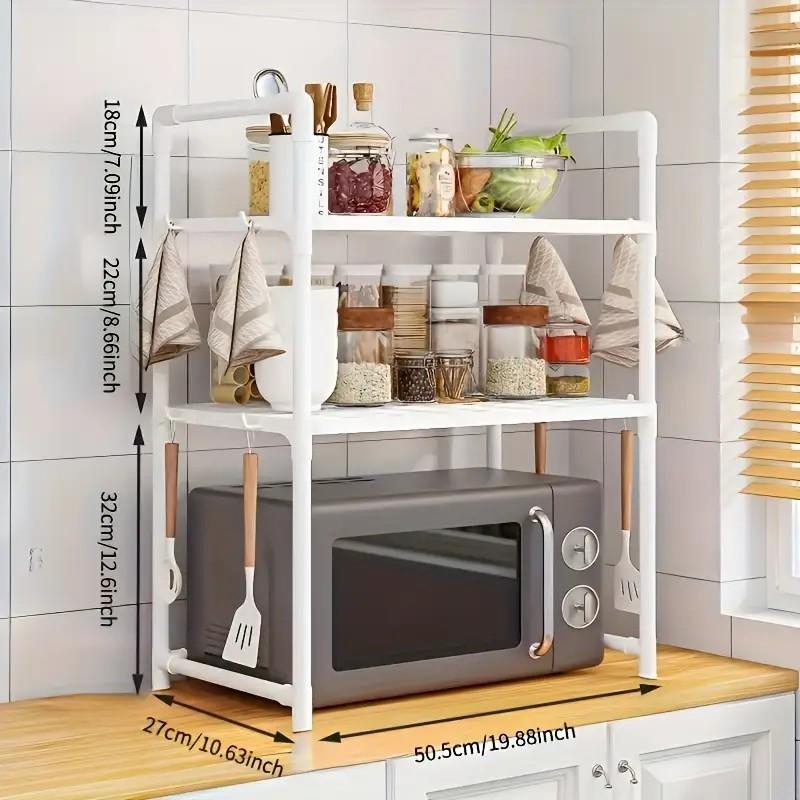 Multi-Layer Kitchen Storage Rack with Hooks, Space Saving Countertop Organizer, Easy Assembly, Ideal for Condiment Jars and Utensils