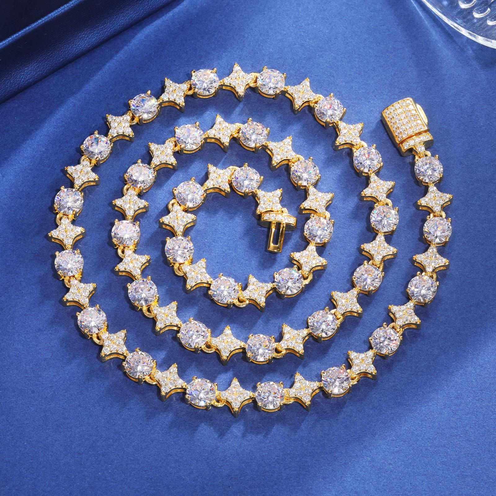 【#NS9250037】8mm S925 Sterling Silver Star Round Tennis Chain Necklace For Women New Design Iced Out Hip Hop Fine Jewelry for Christmas