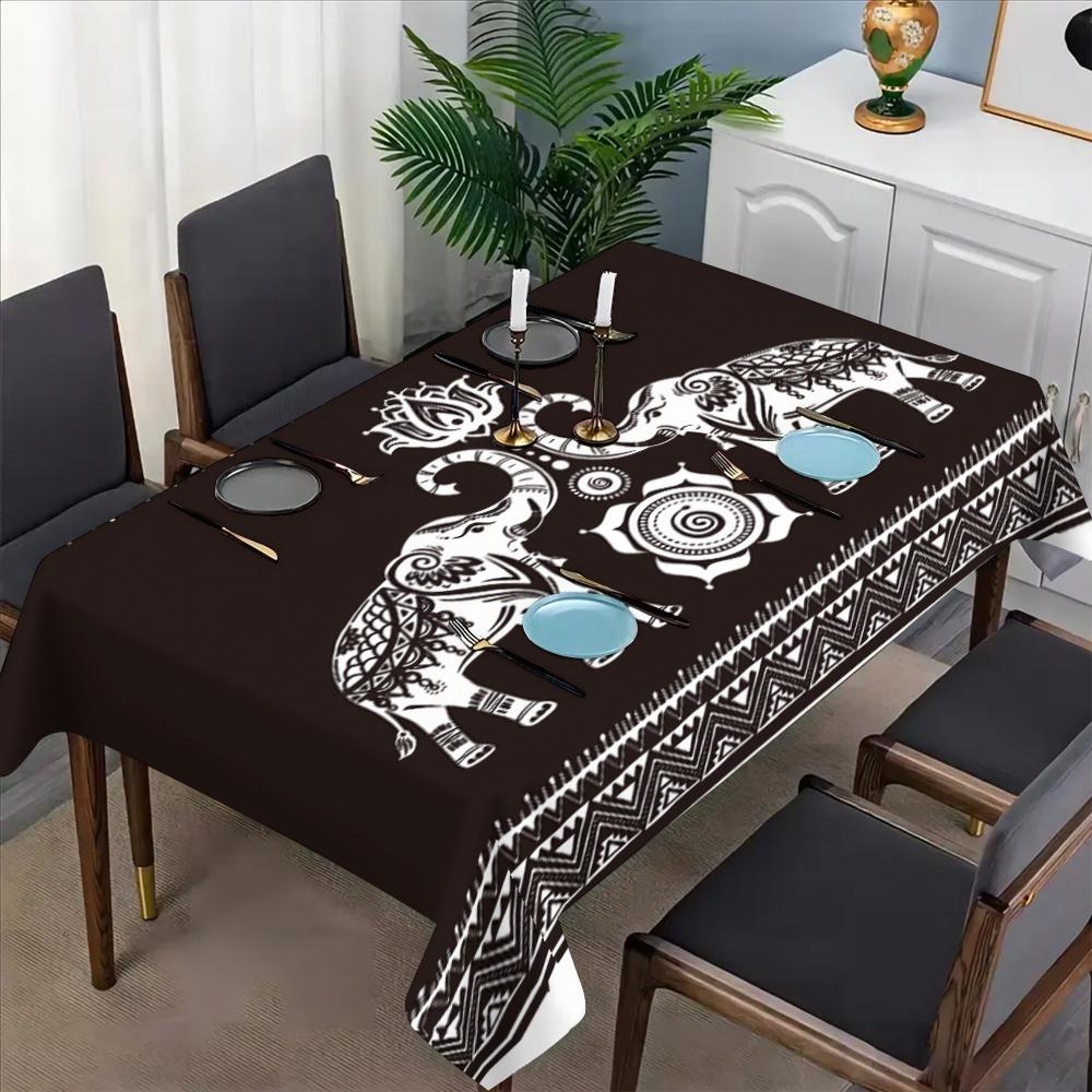 Bohemian Elephant Pattern Tablecloth Set, Fabric, Suitable for Dining Tables, Tea Tables, TV Stands, Picnic Mats, Home and Party Use, Picnic Table Cover