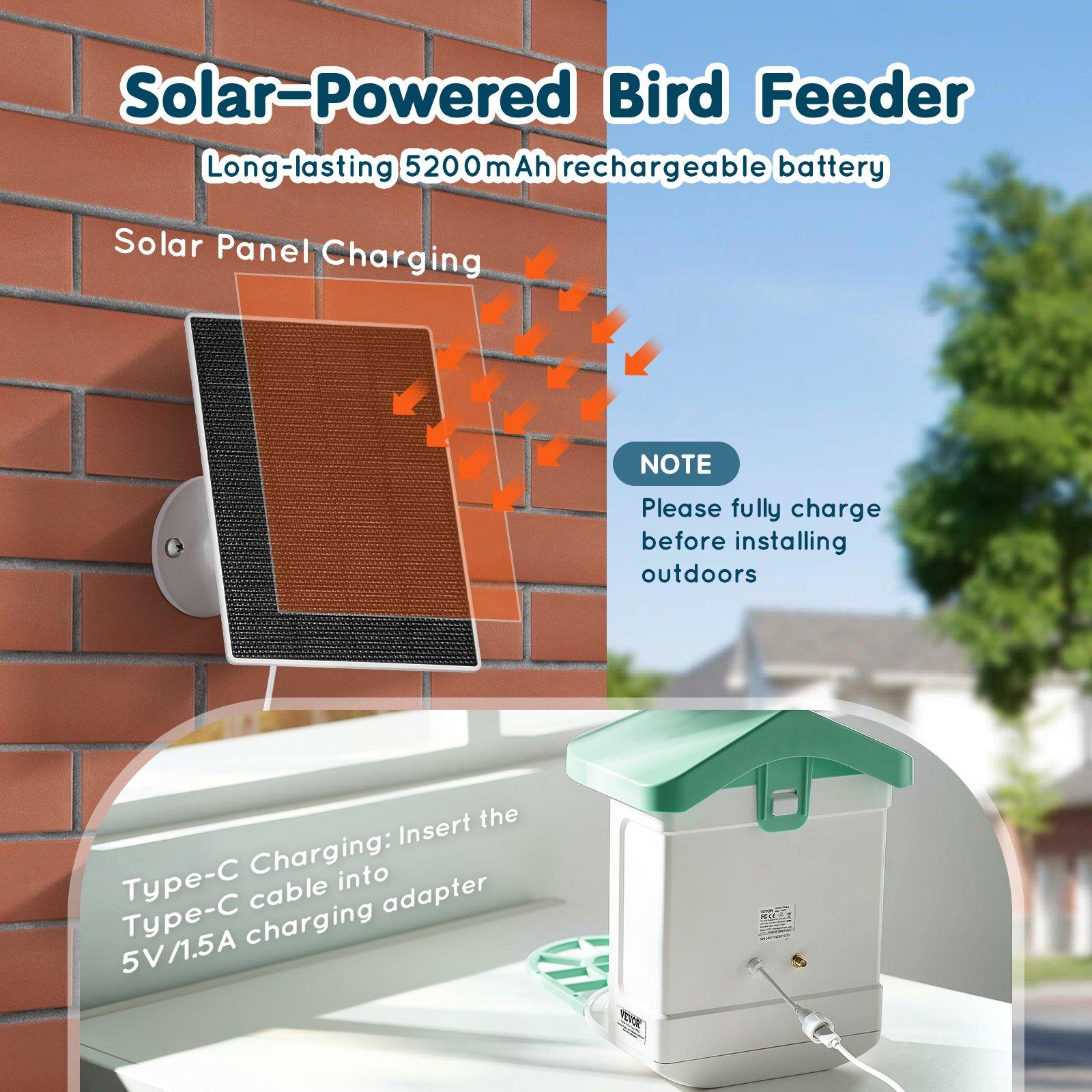 VEVOR Smart Bird Feeder with Camera, 2K HD AI Identify 10,000+ Bird Species, Solar-Powered Bird Watching Camera with Auto Capture & Instant Notify, Wireless Outdoor Ideal Gift for Bird Lovers (Green)
