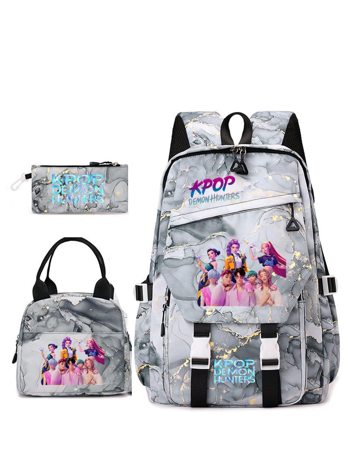 3pcs  Women's backpack kpop witch hunting group large capacity backpack zipper closure fashionable and versatile casual backpack personality trend suitable for students to go to school, campus travel, work commuting women's backpack