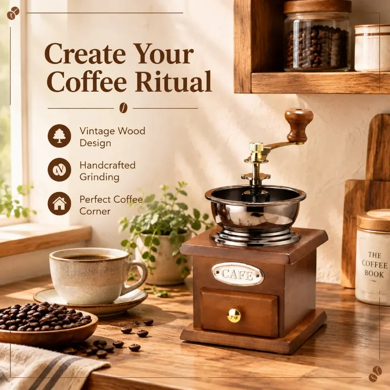 Hand Crank Coffee Bean Grinder, Vintage Luxury Appearance, Freely Adjustable Grind Size, Bottom Coffee Powder Drawer, Portable Hand Grinding Coffee Supplies, Coffee Grinders for Outdoor Camping