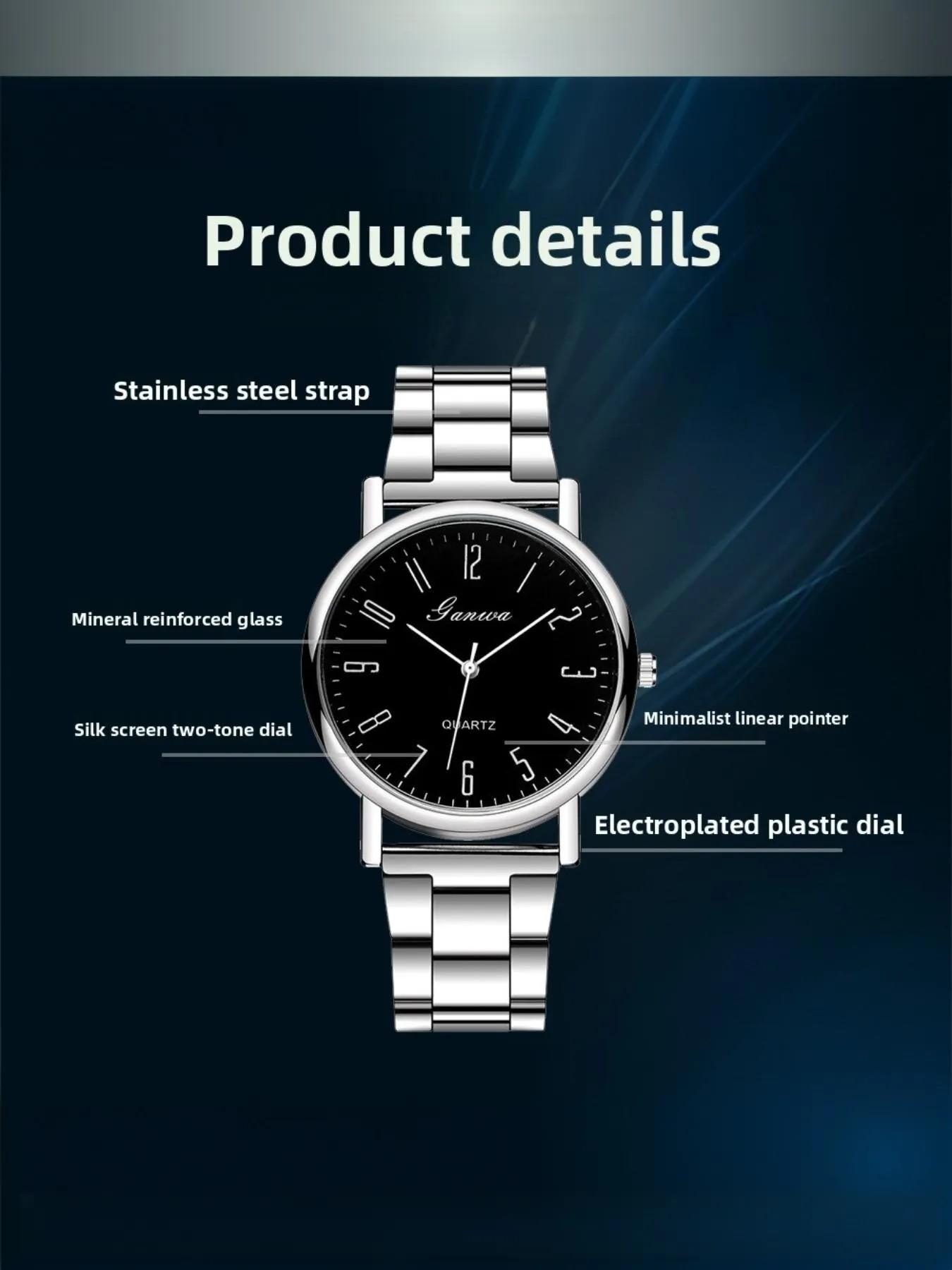 Men's Modern Quartz Watch, Stainless Steel Case, Analog Face, Business Casual Style, Includes Gift Box, All Seasons Wear