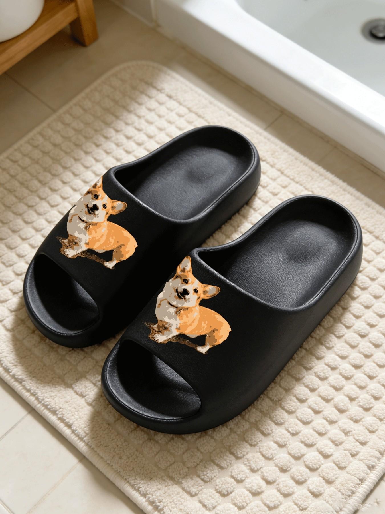 Corgi Dog Thick-Soled Slippers, Cute Healing Style Cloud Cushion Non-Slip Slides, Casual Indoor & Outdoor Couple Sandals
