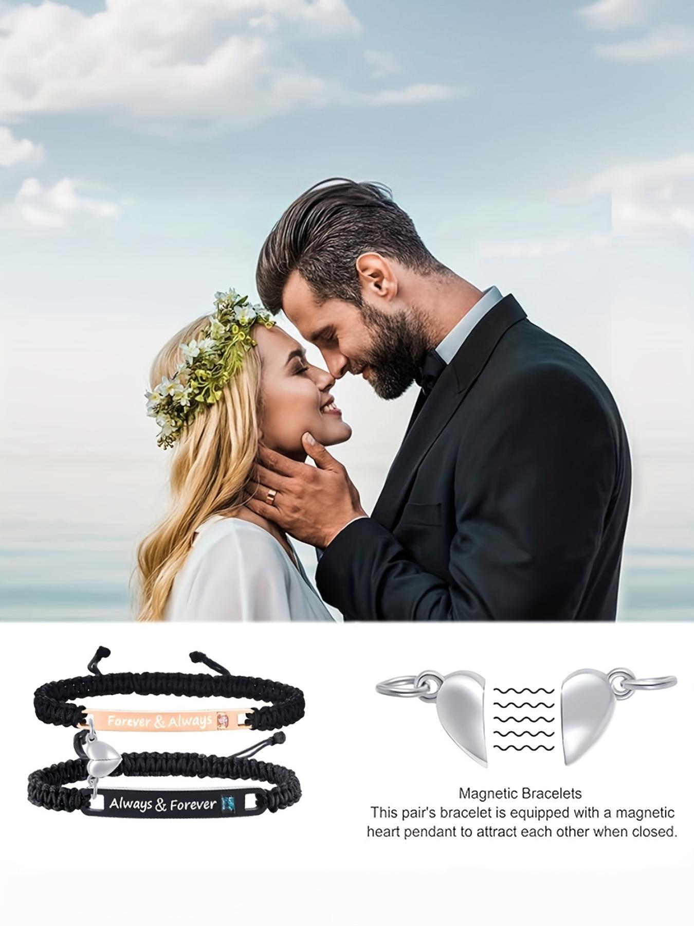 Valentine's Day Gift Set, Personalized Couple Bracelets, Promise Bangle, Attractive Relationship Band, Unisex Jewelry, Anniversary Present