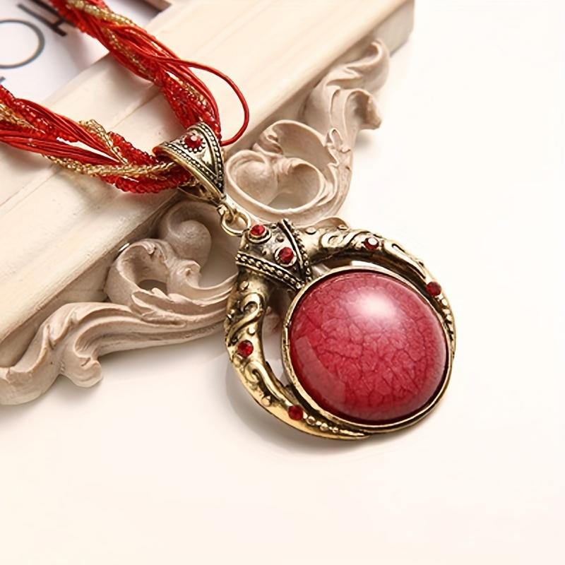 1Pc Elegant Classic Handmade Bohemian Pendant Necklace, Round Faux Gem Alloy Jewelry, Fashion Accessories for Women, Suitable for Party, Festival & All Seasons