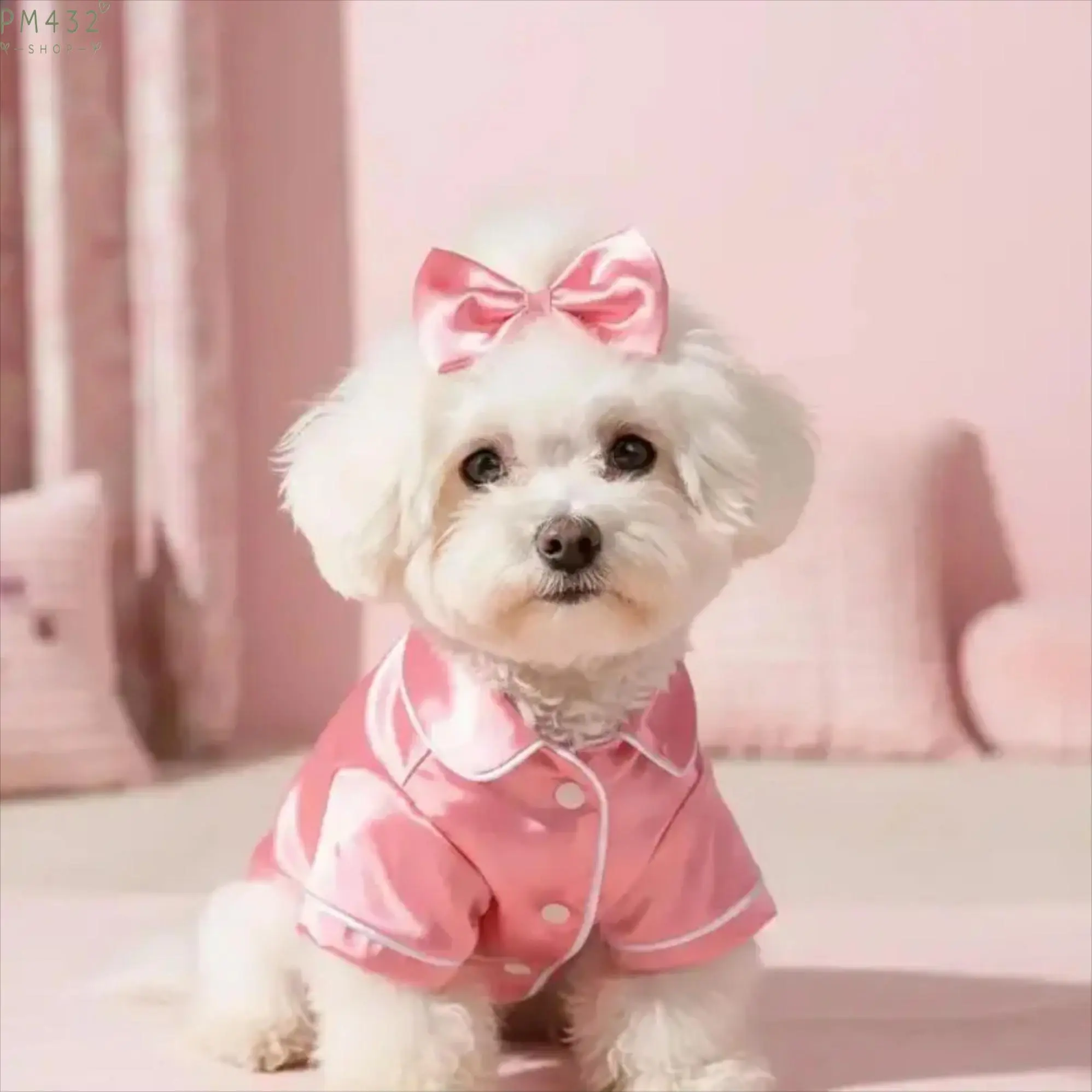Soft Silk Pet Pajama Set with Bow Headband, Cute Pink Dog & Cat Sleepwear Outfit, Cozy Comfortable Small Pet Clothes, Adorable Puppy Pajamas with Easy Wear Design, Fashion Pet Apparel for Nighttime, Daily Wear & Special Occasions