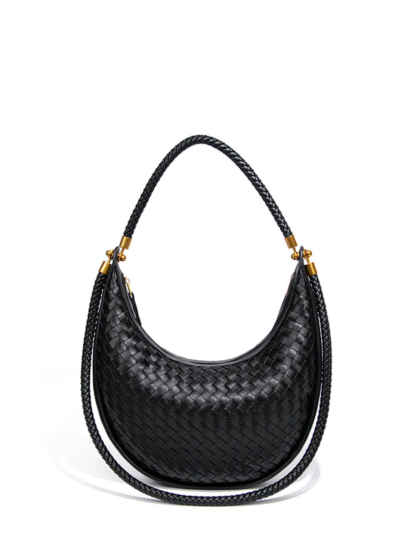 Handmade Custom Woven Bag for Women, Casual Handbag, Crescent Moon Shoulder Bag, Avocado, Lazy Chic, High-End Style