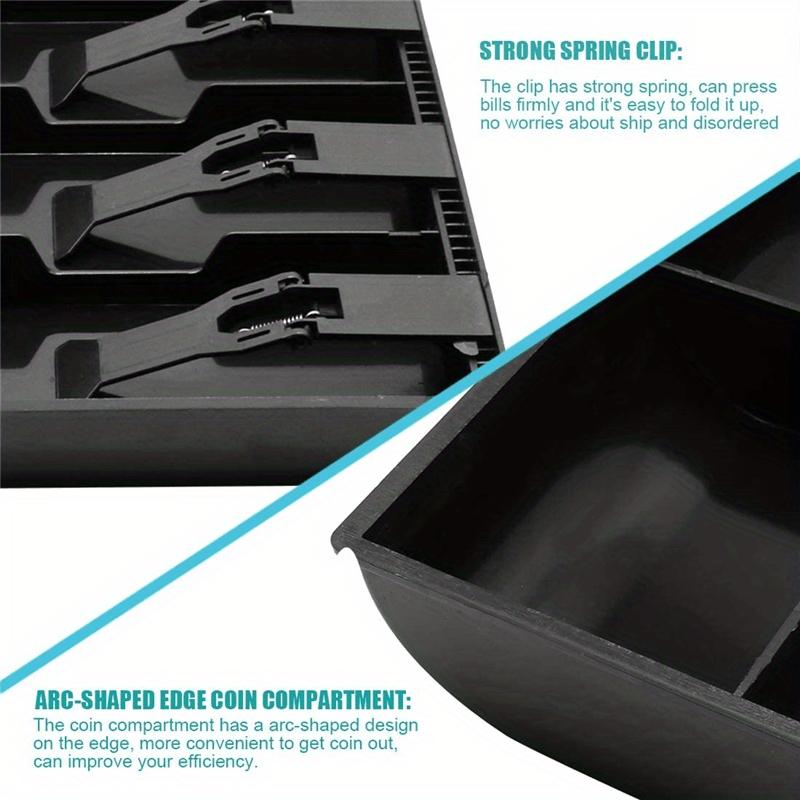 3/4/5 Compartment Black Plug-in Cash Drawer with Tray, Layered Sorting for Banknotes & Coins, Wear-resistant Large Capacity Finance Storage Cabinet for Commercial Shops