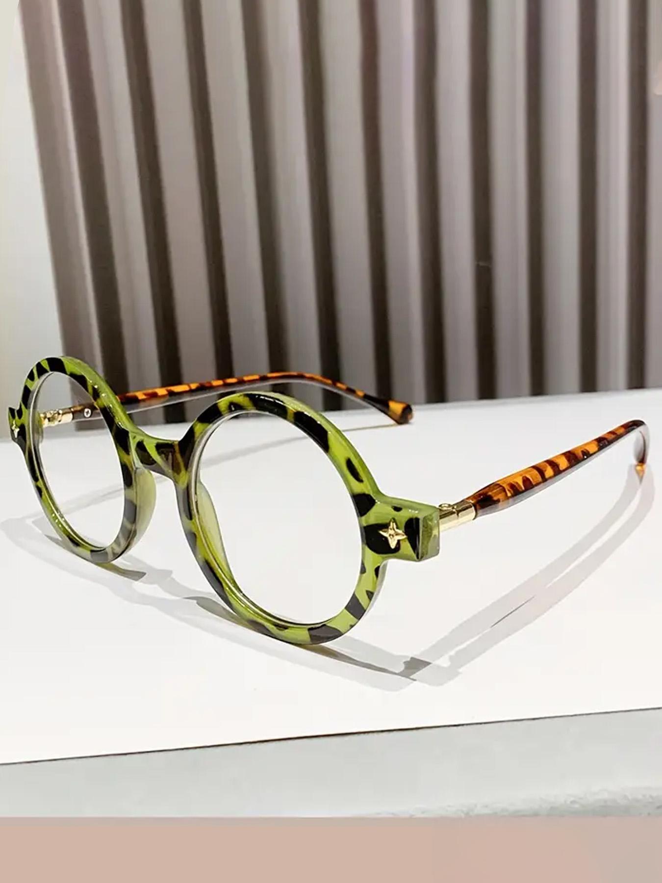 Vintage Tortoiseshell Pattern Eyeglasses, Retro Round Frame Eyeglasses for Women & Men, Fashion Eyeglasses for Work, Daily Clothing Decor, Perfect for Student Daily Use, Leopard Pattern Eyeglasses