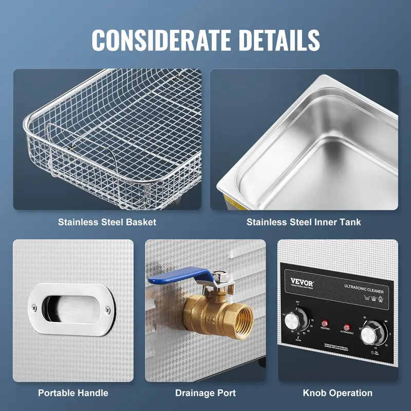 VEVOR 22L 480W Professional Digital Ultrasonic Cleaner with Heater, Timer, Basket - Toolupgrade Cavitation Machine for Lab Tools, Metal Parts, 22 L