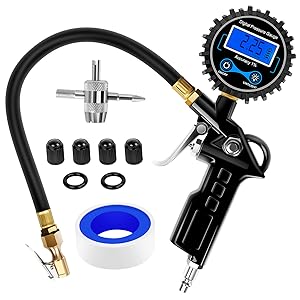 Nilight Digital Tire Inflator Pressure Gauge,250 PSI Air Chuck and Compressor Accessories Heavy Duty with Rubber Hose and Quick Connect Coupler for 0.1 Display Resolution Portable