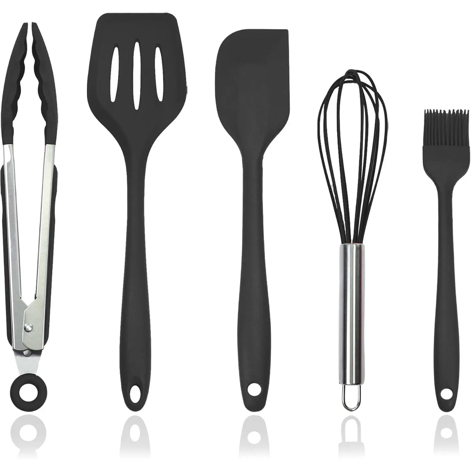 Kitchen Cooking Utensils Set Kitchen Spatula Set with Holder,5 pcs Heat Resistant  Kitchen Utensils Gadgets Tools Set for Nonstick Cookware,Dishwasher Safe (Black)