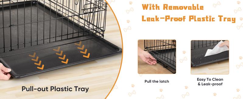 RIMIKING Constructed Durable Double Door Dog Crate,Five Sizes Available, Dual-Door Design, Secure Locking System,  Leak-Proof Pan,Rounded Corners & Clips,Removable Divider Panel,Sturdy Metal Construction,Visualization Feature,