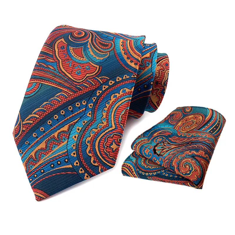 Premium Men's Polyester Silk Blend Paisley Tie with Matching Pocket Square for Business Casual and Formal Occasions Stylish Office Accessory Set