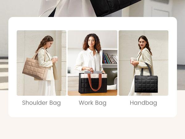 【Valentine's Day Gift】LOVEVOOK Quilted Colorblock Tote Bag for Women – Lightweight Padded Handbag , Large Everyday Work & Travel Tote, Fits Laptop/Tablet, Water Bottle Pocket, Comfortable Shoulder Handles, Stylish Commuter Purse TikTokShopJumpstartSale