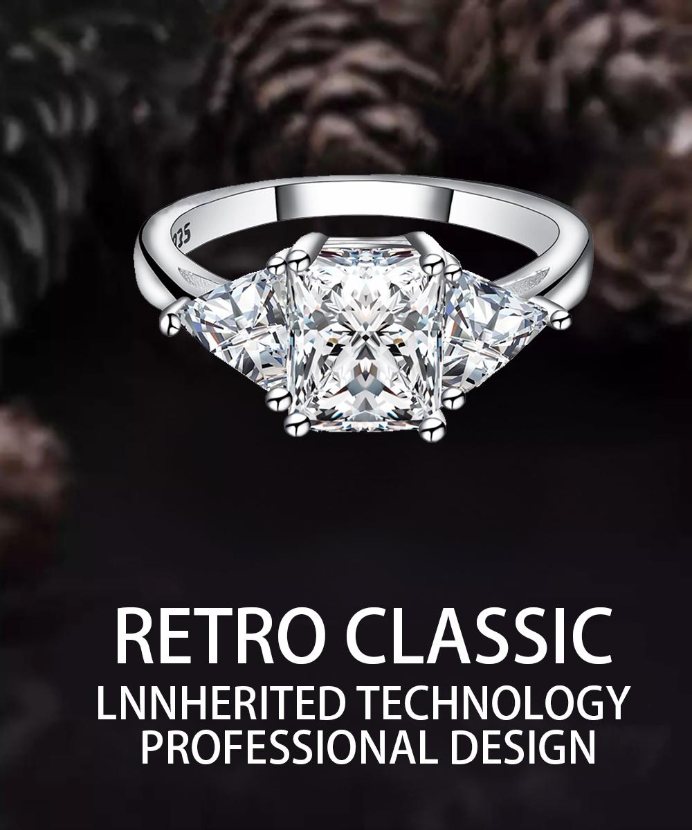 【JYJZZ213】Synthetic Moissanite S925 Silver 2CT Rectangle Shaped Ring Simple Fashion Versatile Design Radiant Cut Ring for Women.