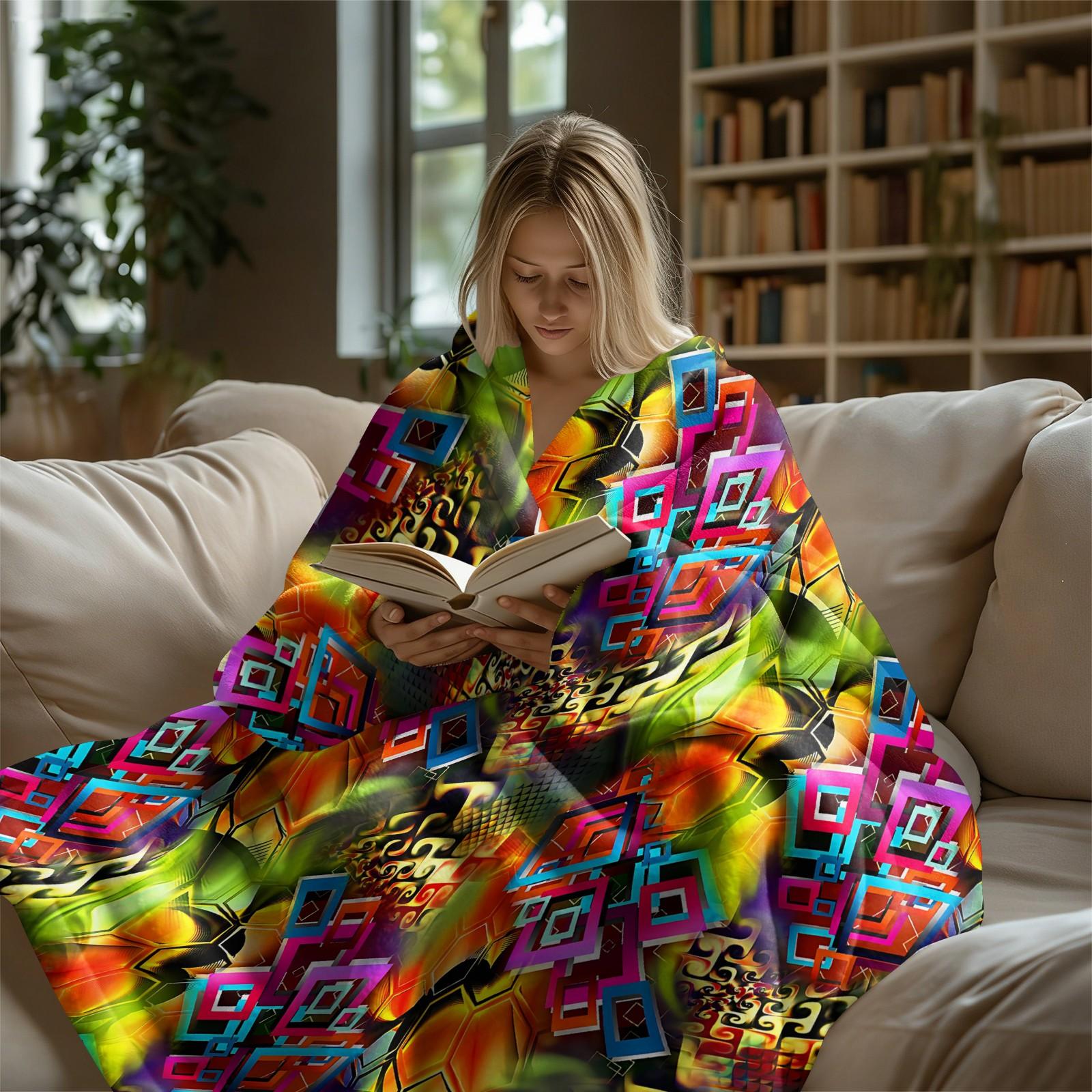 1 Pcs Boho Tribal Print Flannel Blanket, Ethnic Aztec Pattern Throw Blanket, Ultra Soft Fluffy Warm Blanket, Vivid HD Digital Print, Perfect Cozy Gift Blanket for Sofa, Bed, Dorm, Camping, Travel, All Season Use