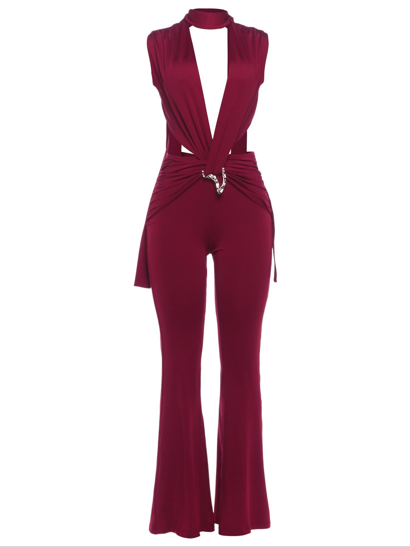 Women's Sleeveless Backless Tie Neck Long Pants Jumpsuit, Decorative Autumn Fashion, Sexy One-Piece Women's Sleeveless Backless Tie Neck Long Pants Jumpsuit, Decorative Autumn Fashion, Sexy One-Piece