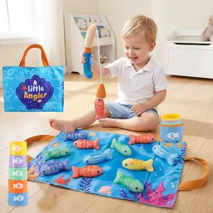 Little Fishpond Cloth Fishing Toy Set For Toddlers- Baby Fiber Fish Game With Colorful Fish, Fishing Rods, And Storage Bag, Sensory Educational Fine Motor Skill Toy For Baby Toys