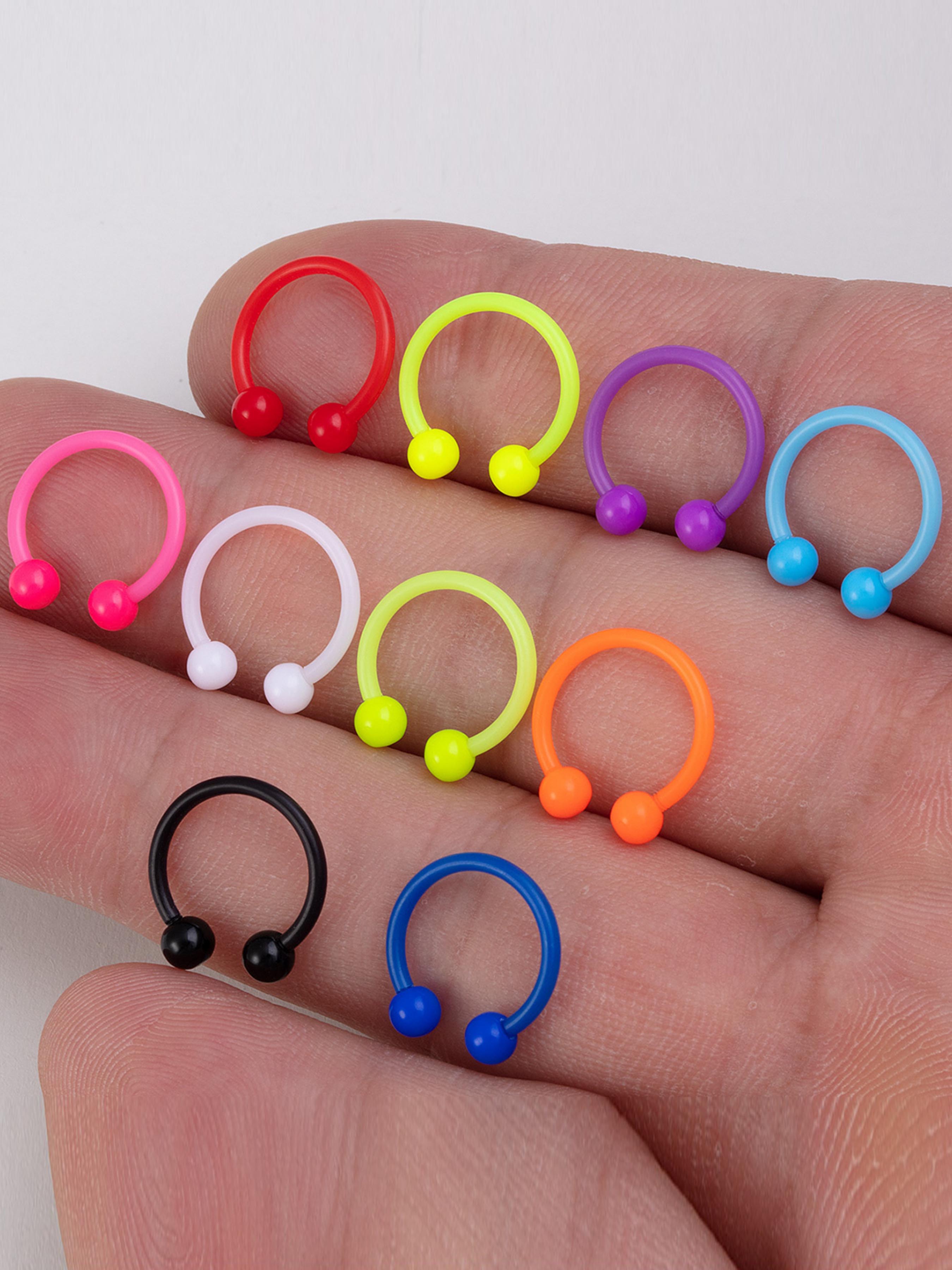 10pcs Flexible Horseshoe Colorful Nose Rings, Hoop Acrylic Boiflex Lip Eyebrow Retainer, Septum Piercing Cartilage Earrings, Body Piercing Accessories, Septum Clicker, Nose Rings Hoops, Nose Ring Jewelry
