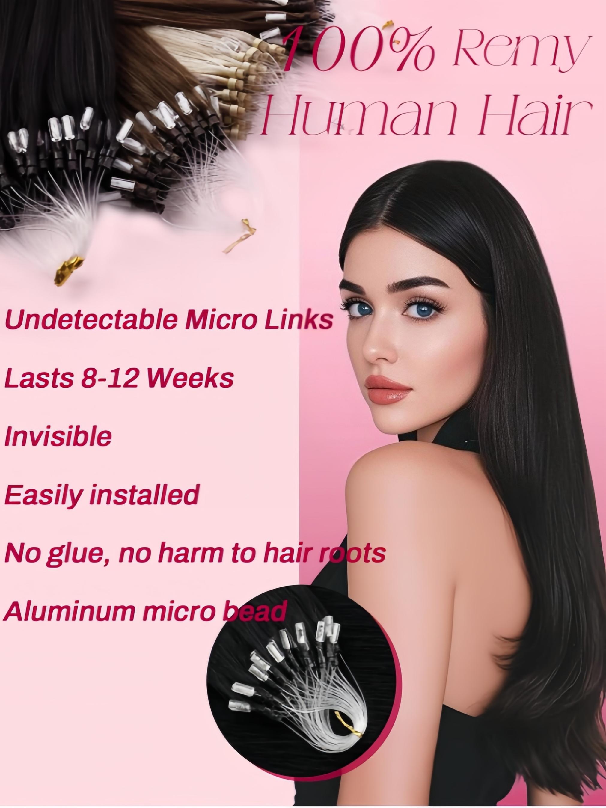 Microlink Hair Extensions Made from Real Human Hair, Featuring Microbead Micro Loop Technology, Soft And Shiny, with a Total of 50 Strands