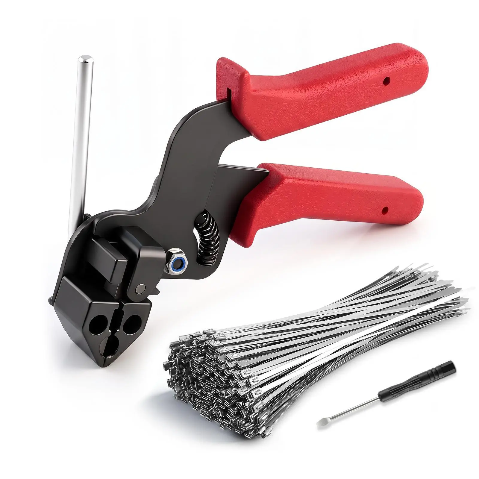 Stainless Steel Cable Tie Gun Kit, Labor Saving Zip Tie Tool with Cutting Function, Includes 100PCS 304 Metal Cable Ties & Release Tool for Fence, Piping, Wire Harness Fixing
