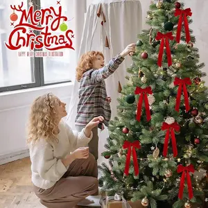 12PCS Velvet Bows Christmas Tree  Velvet Ribbon Bow Vintage Wreath Decoration Bows Gift Bows Xmas Gift Wrapping DIY Crafts