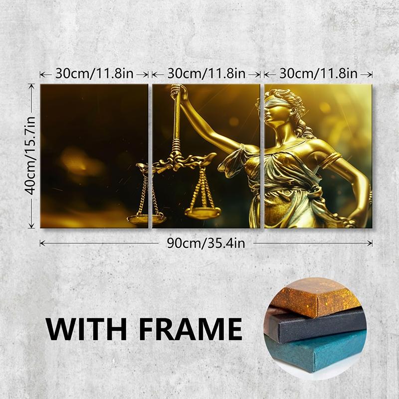 3 Piece Set Wooden Framed Canvas Poster, Photo, Legal Art, Artistic Justitia, Scales, Modern Aesthetics, Lady Justice, Home Decor, Decoration, Art Print, Wall Art for Living Room, Bedroom, Office, Law Firm, Ideal Gift For Lawyer.