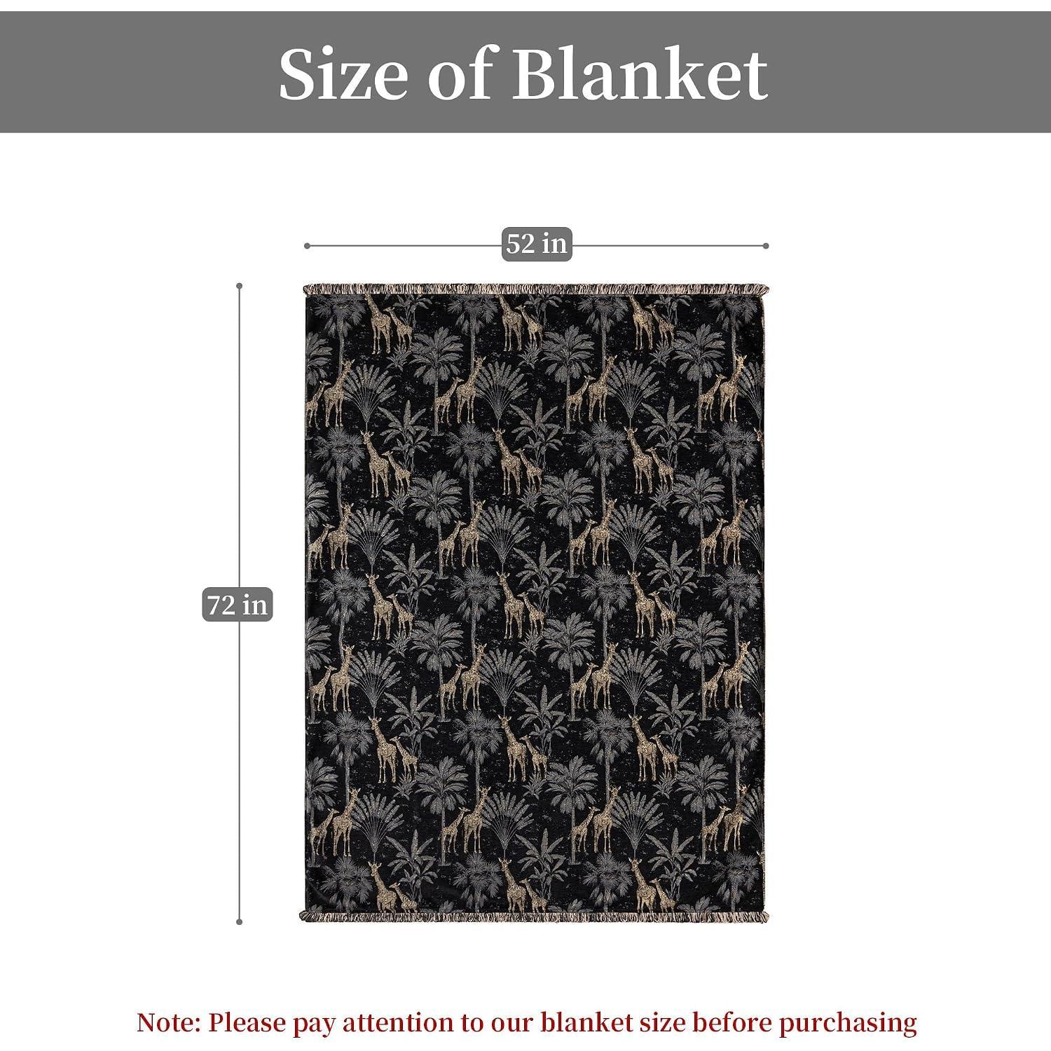 Jacquard Throw Blanket for Bed, 52”x72”, Black Giraffe Design | Safari  Palm Tree Chenille Decorative Fall Blankets with Fringe, Soft  Lined Bed Throws for Couch Sofa Chair