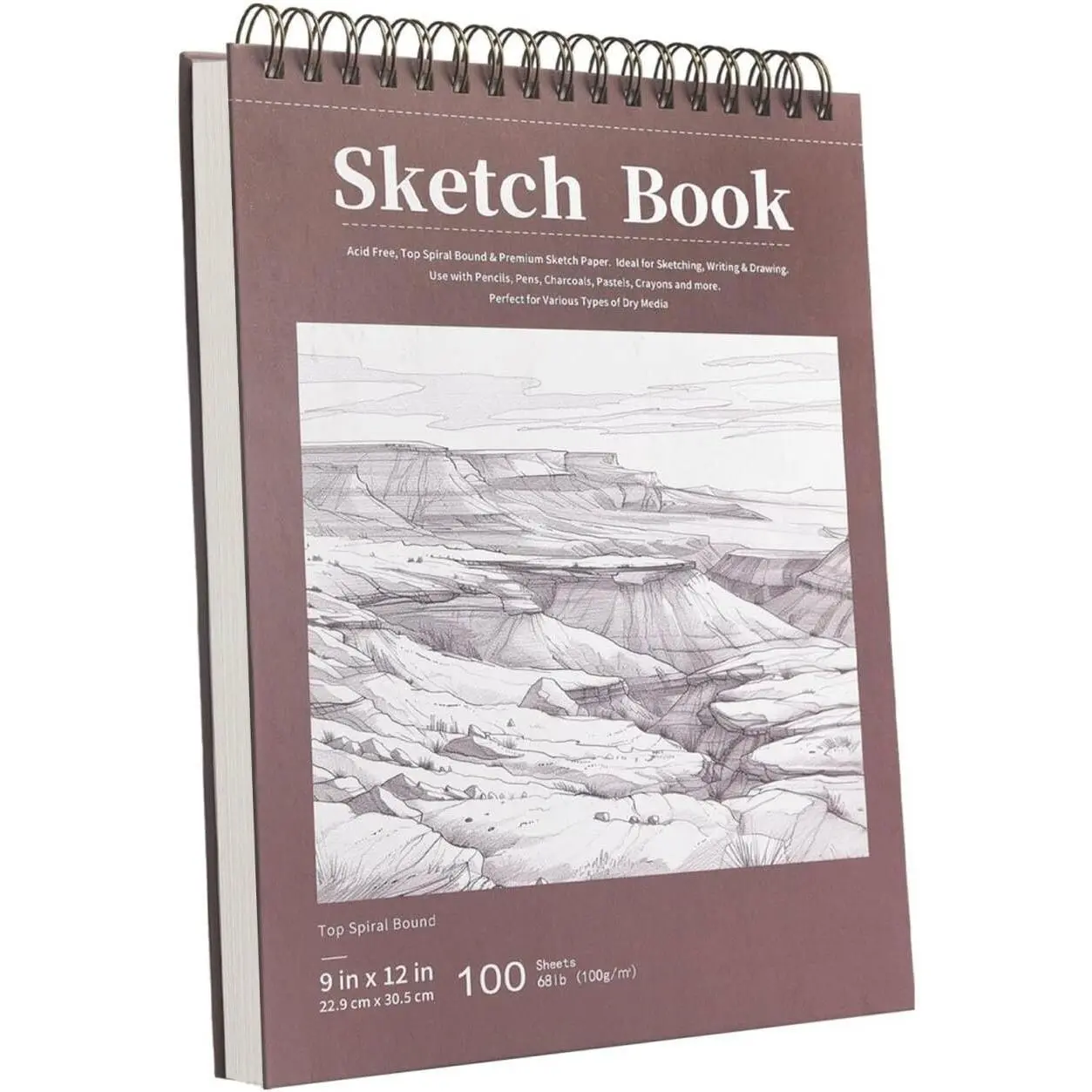 9" x 12" Sketch Book, Top Spiral Bound Sketch Pad, 100 Sheets 68lb/100gsm Drawing Paper, 1 Pack