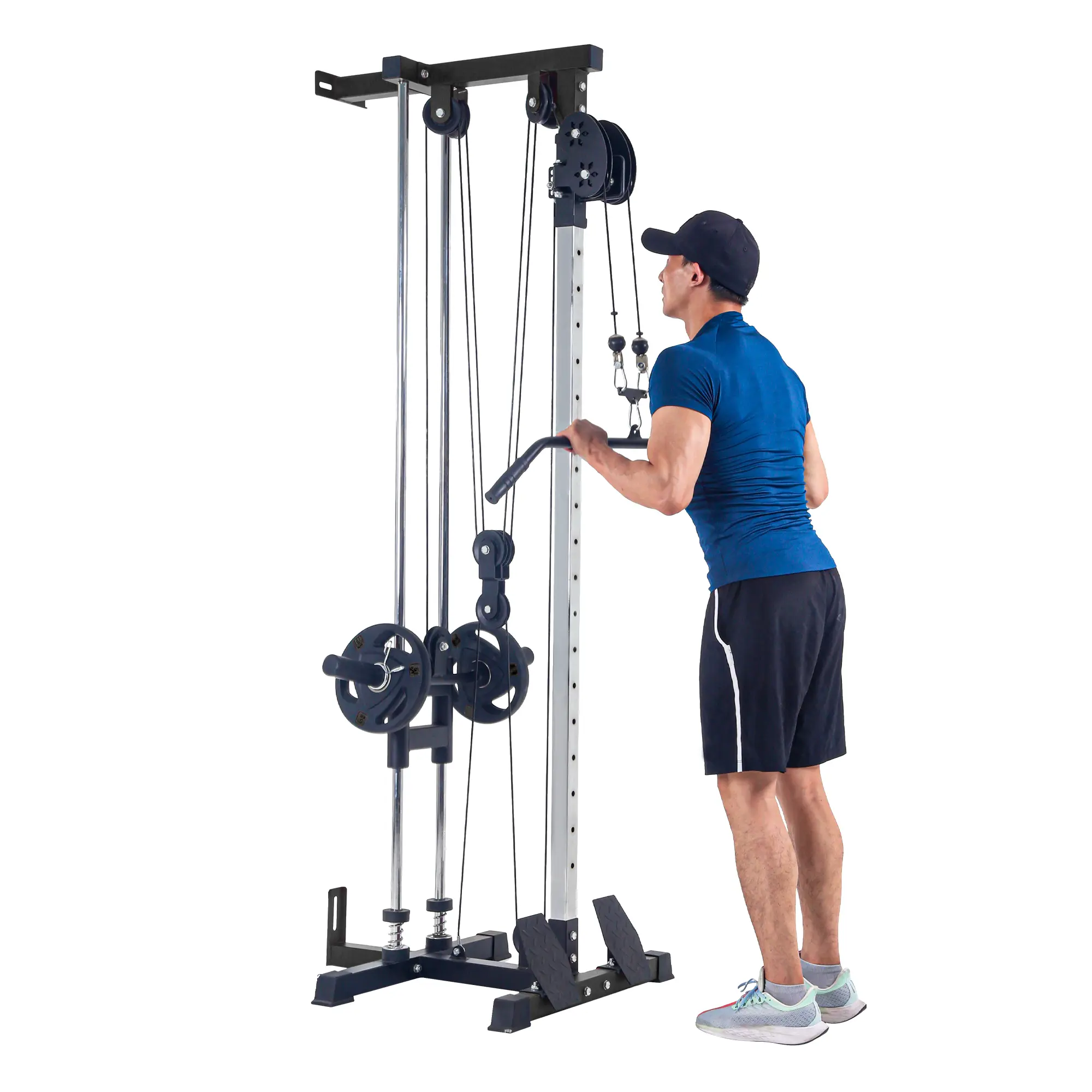 Garvee Wall-Mounted Lat Pulldown Cable Machine, 400 lb Plate-Loaded Functional Trainer with 20 Height Settings, 2:1 Dual Pulley System, High/Low Cable Station, Footplates and 1-Inch/2-Inch Plate Compatibility for Back, Arms, Chest and Home Gym Workouts
