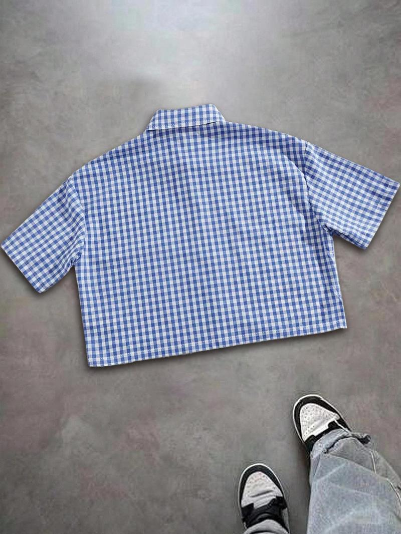 Unisex casual streetwear style "I can't Love you" red lip print plaid shirt, Y2K streetwear cropped top, suitable for streetwear, Y2K outfits, men's gifts, couple outfits, high street culture.