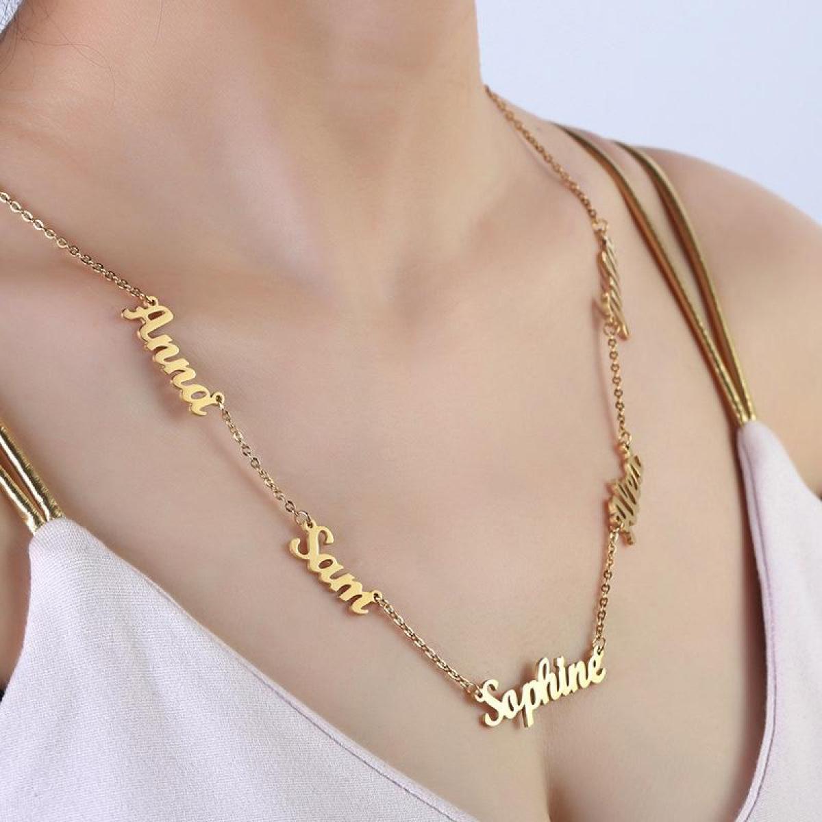 Personalized Multiple Name Necklace Custom Jewelry for Women 18K Gold Plated Stainless Steel Letter Pendant Paperclip Chain Family Nameplate Commemorative Accessory for Mama Nana Girlfriend Trendy Style tiktokshopspringglowup