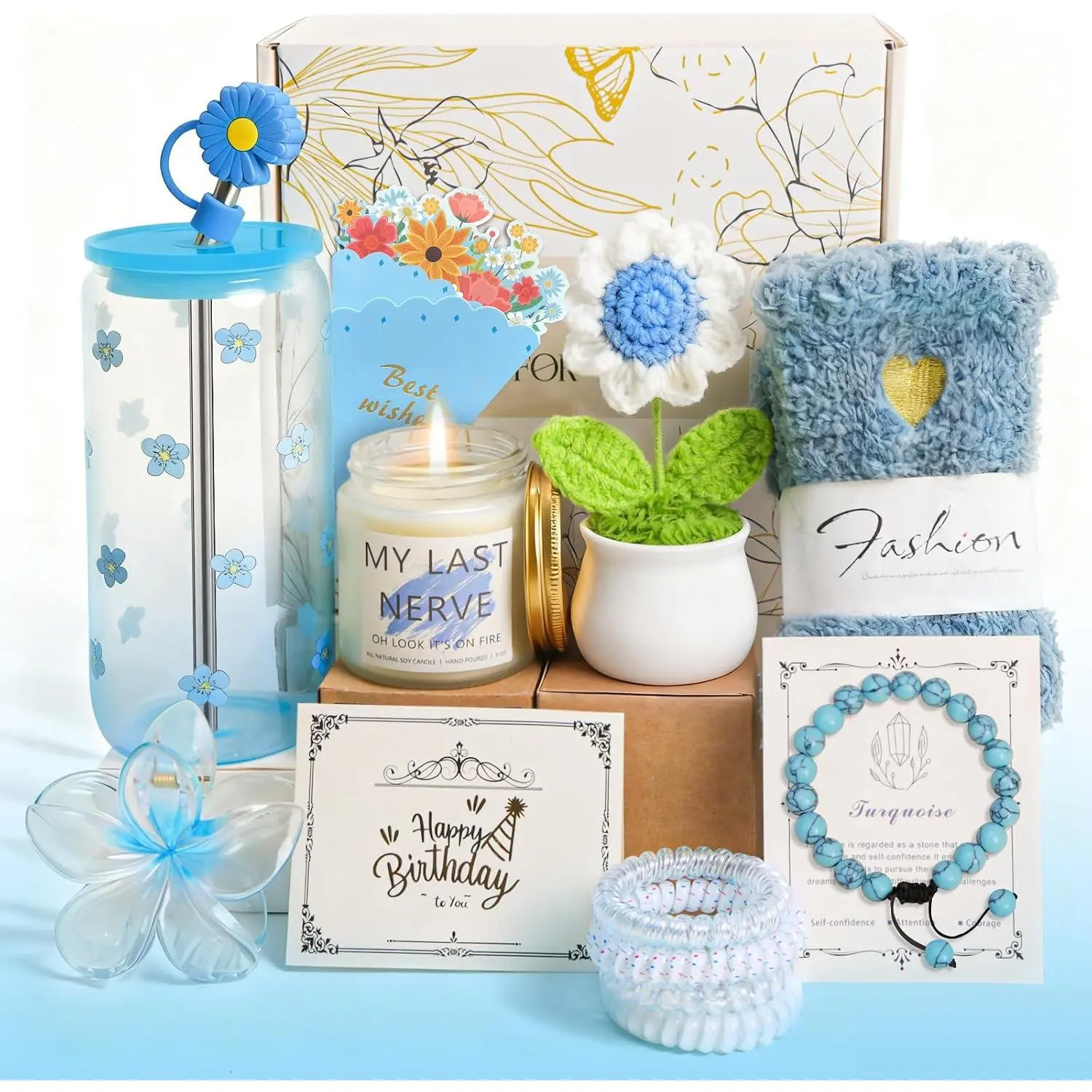 for Teen Girls, Happy Graduation Gift Baskets for Her, Thank You Teacher Self Care Get Well Present Set,14pcs Cute Teenage Box for Friend Sister Coworker(Blue)