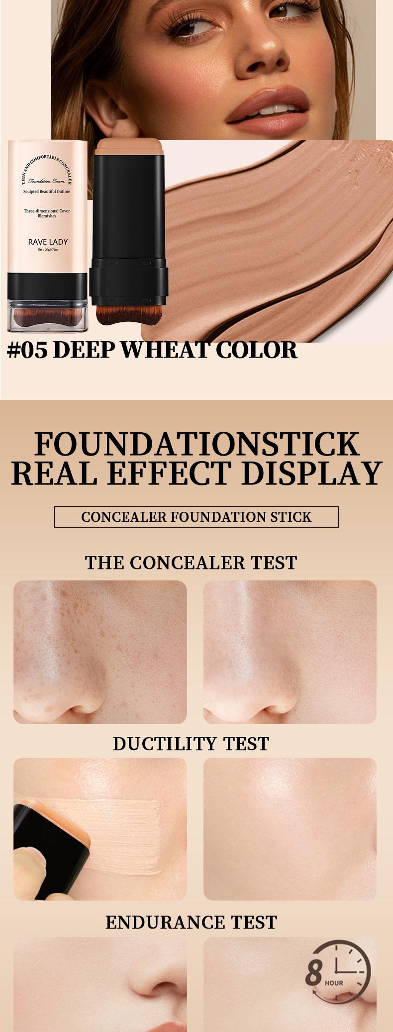 Rave Lady 5-Color Dual-Ended Waterproof Concealer Stick Full-Face Use for Daily Commute High Waterproof Long-Wearing Hydrating Moisture Moisturizer Flawless Coverage Foundation Makeup