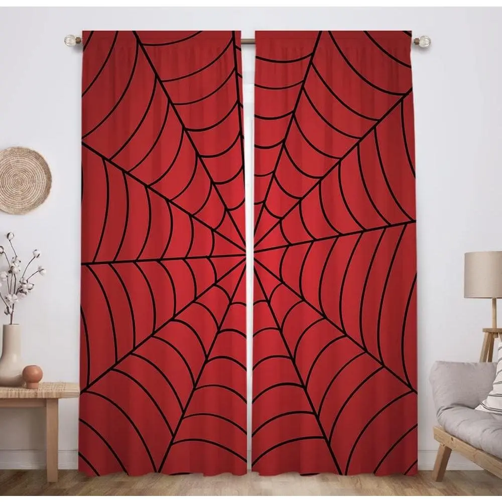 Superhero Spider Web Red Window Curtains for Boy Kids Baby, Durable Machine Washable Fabric Curtains for Bedroom Nursery Toddler Room Home Office Decor, 82 in x 84 in