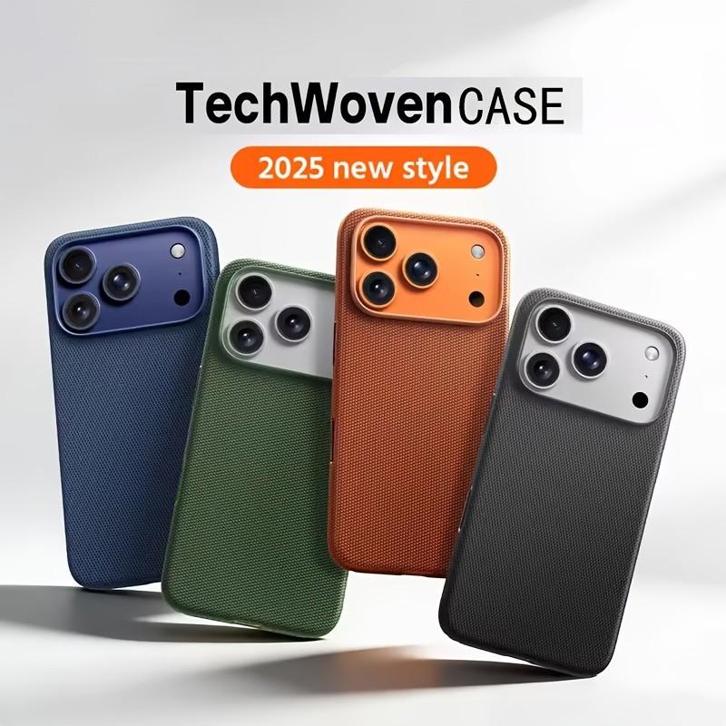 New Luxury Tech-Woven Magnetic Phone Case, Suitable for iPhone 17/16/15/14/13 Pro Max, Supports Magnetic Wireless Charging, Tech-Woven Protective Cover with a Stylish Soft Back Panel, Ideal for Business Use. Vintage Phone Case, New Design