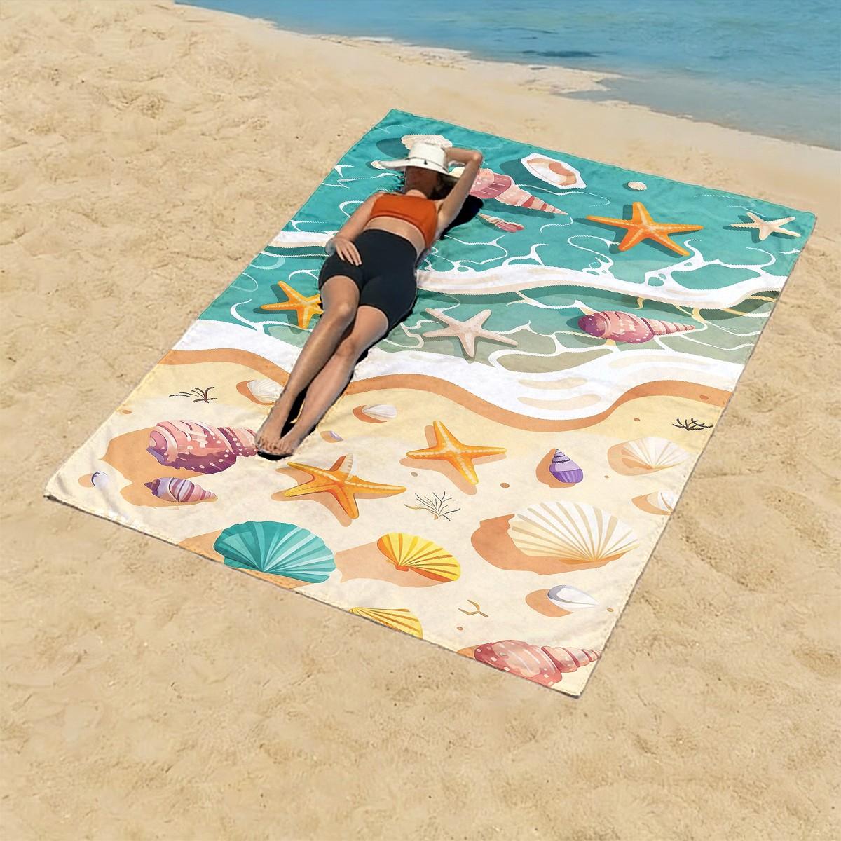 Ocean Shell Starfish Beach Towel, Quick-Dry Super Soft Polyester, Multi-Use Yoga Travel Swim Camping, Large Size, Best Gift