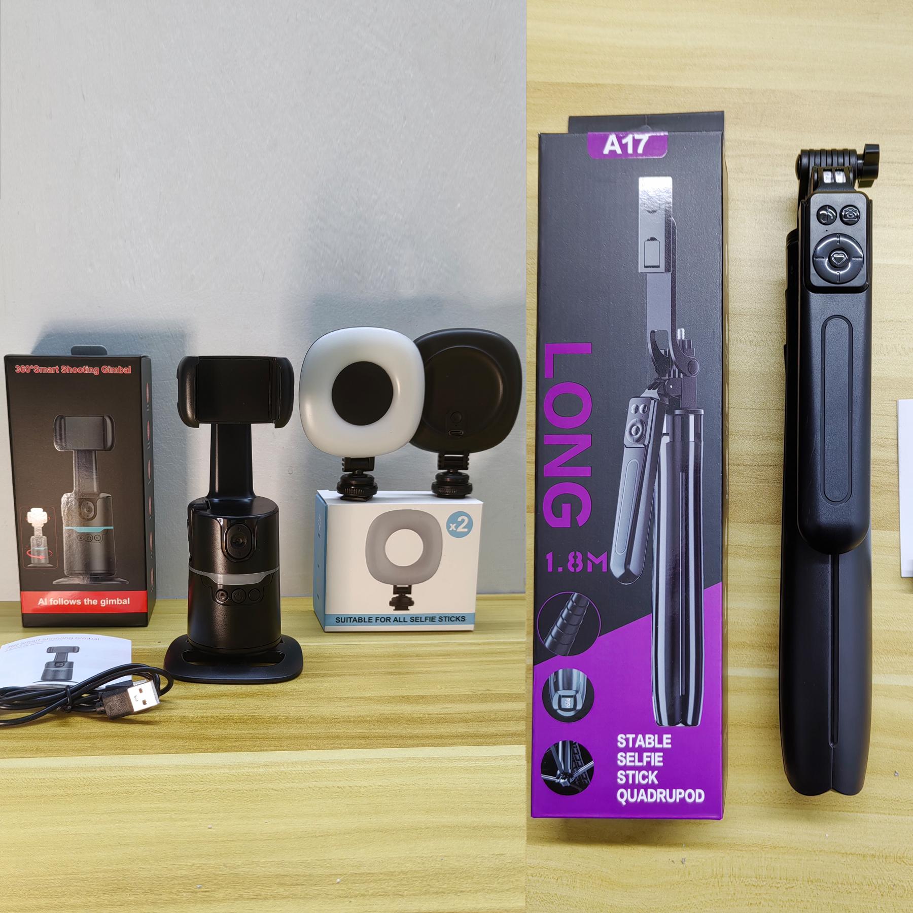 360-Degree Rotatable Smart Selfie Stick, Selfie Stick with Wireless Remote Control, Phone Stabilizer with RGB Light for Video Recording