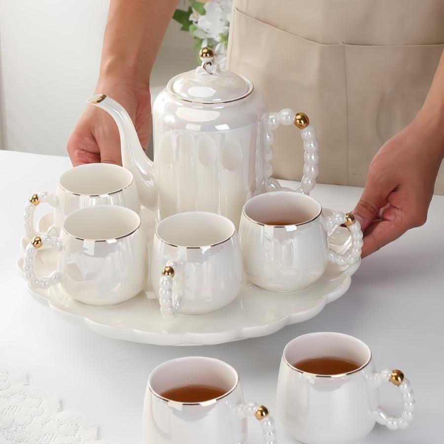8-Piece Ceramic Water Set, 1.2L Kettle, 6 Cups, 13in Tray, High-End Ceramics, Perfect Gift for Parents, Creative Kitchenware，Boxed gift