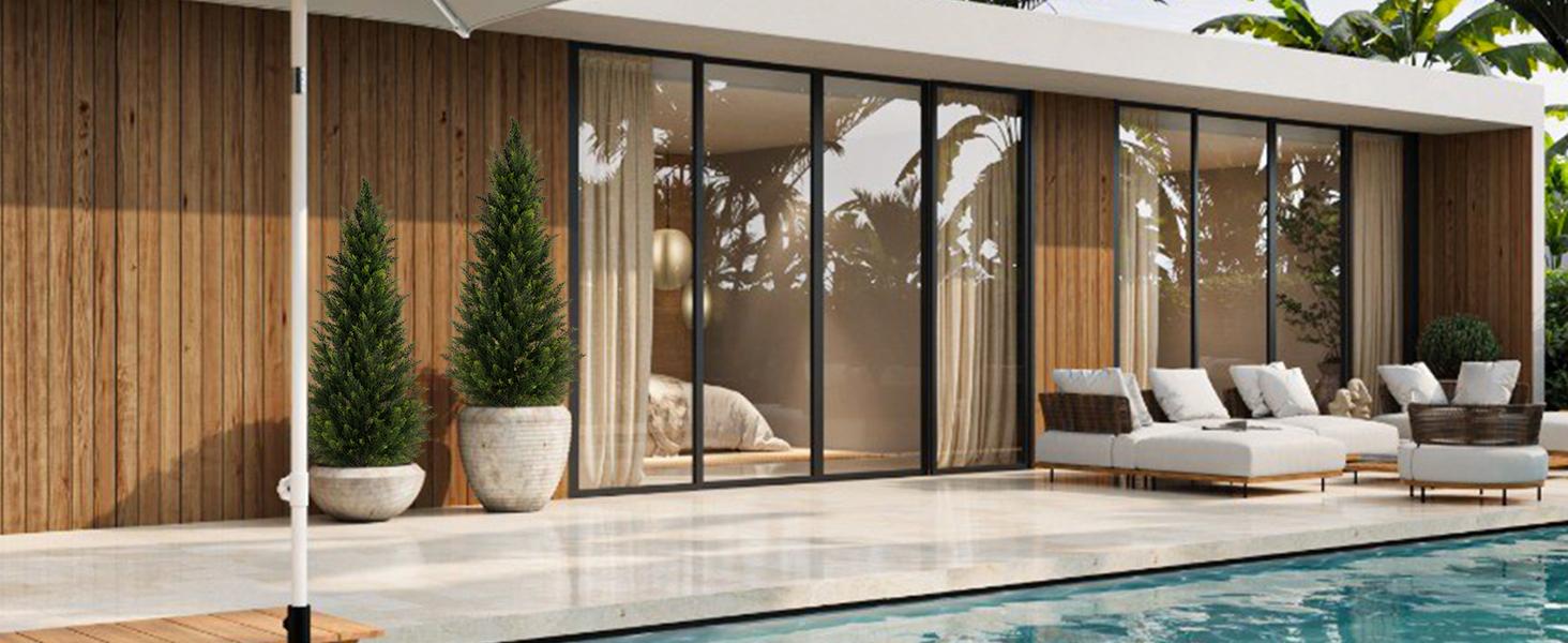 3/4/5Ft 2pack Artificial Cedar And Cypress Wood Courtyard Front Porch Decoration Simulation Plants Boxwood Christmas xmas