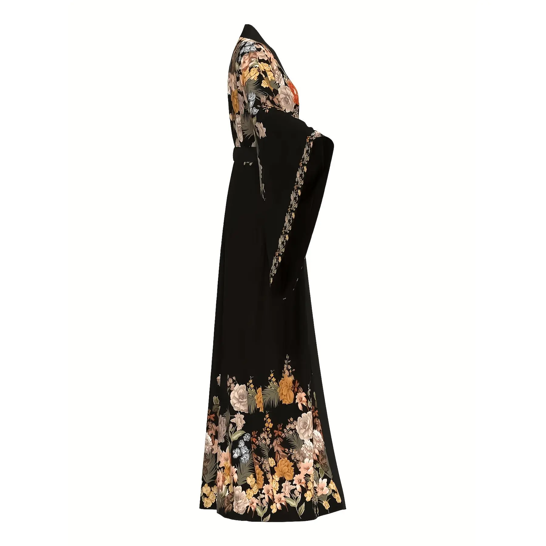 2026 New Women'S Nightgown Long Wide-Sleeve Large Floral Print Elegant Loungewear Robe, Japanese Kimono Bathrobe, Four-Season Pajamas Comfortable Homewear