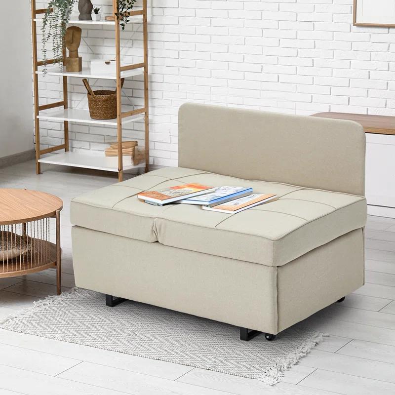 EROMMY Sleeper folding Lounge Chair Bed 3-in-1 Convertible Futon, Modern Design Multi-Functional Adjustable Reading Sofa Couch Bed with Linen Fabric, Interior ,Living Room Ergonomic Storage Furniture Minimal Recliner