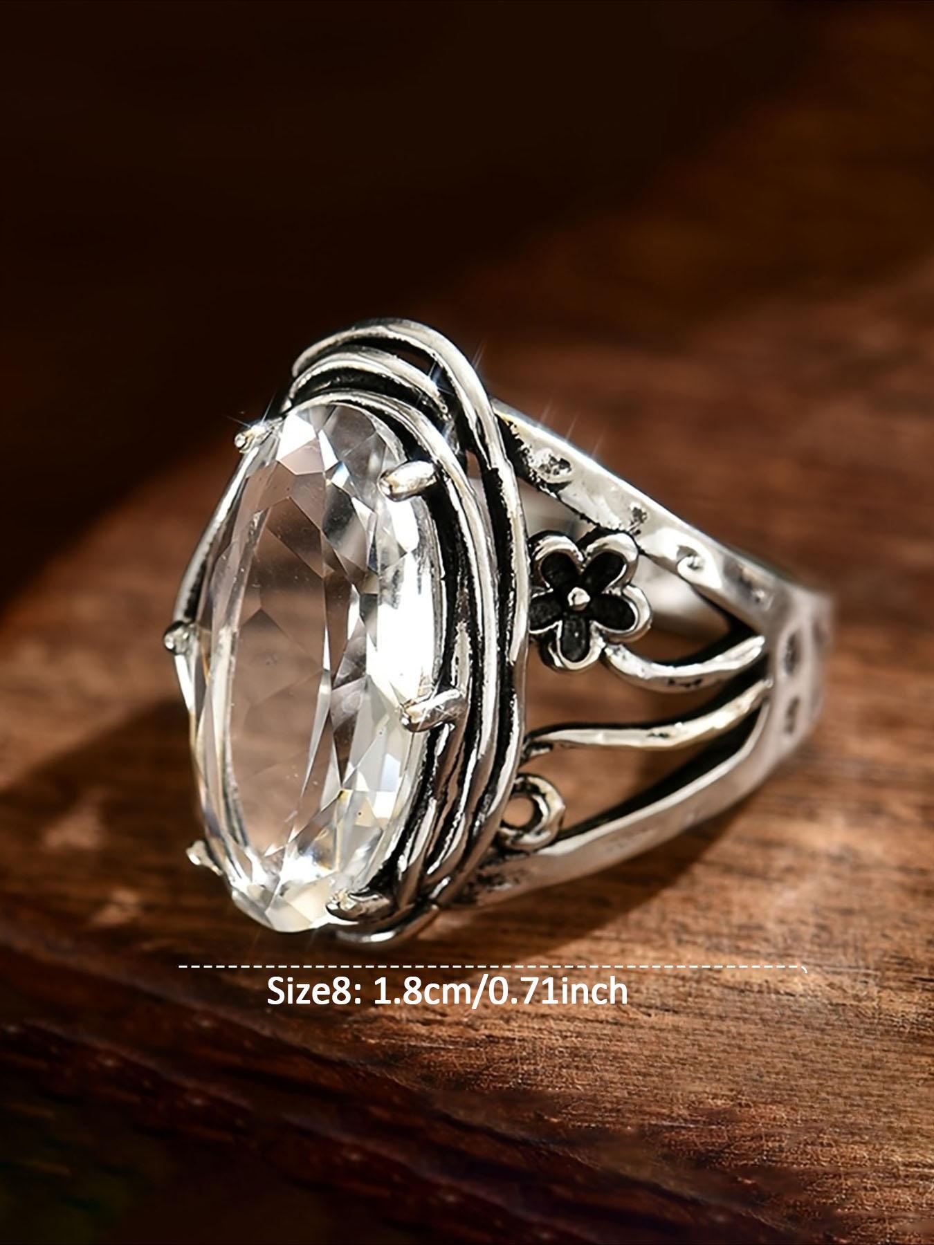 Boho Style Women's Ring, Vintage Ethnic Oval Zircon Hollow Flower Design, Versatile Party Jewelry, Unique Personalized Accessory, Boho Style Rings