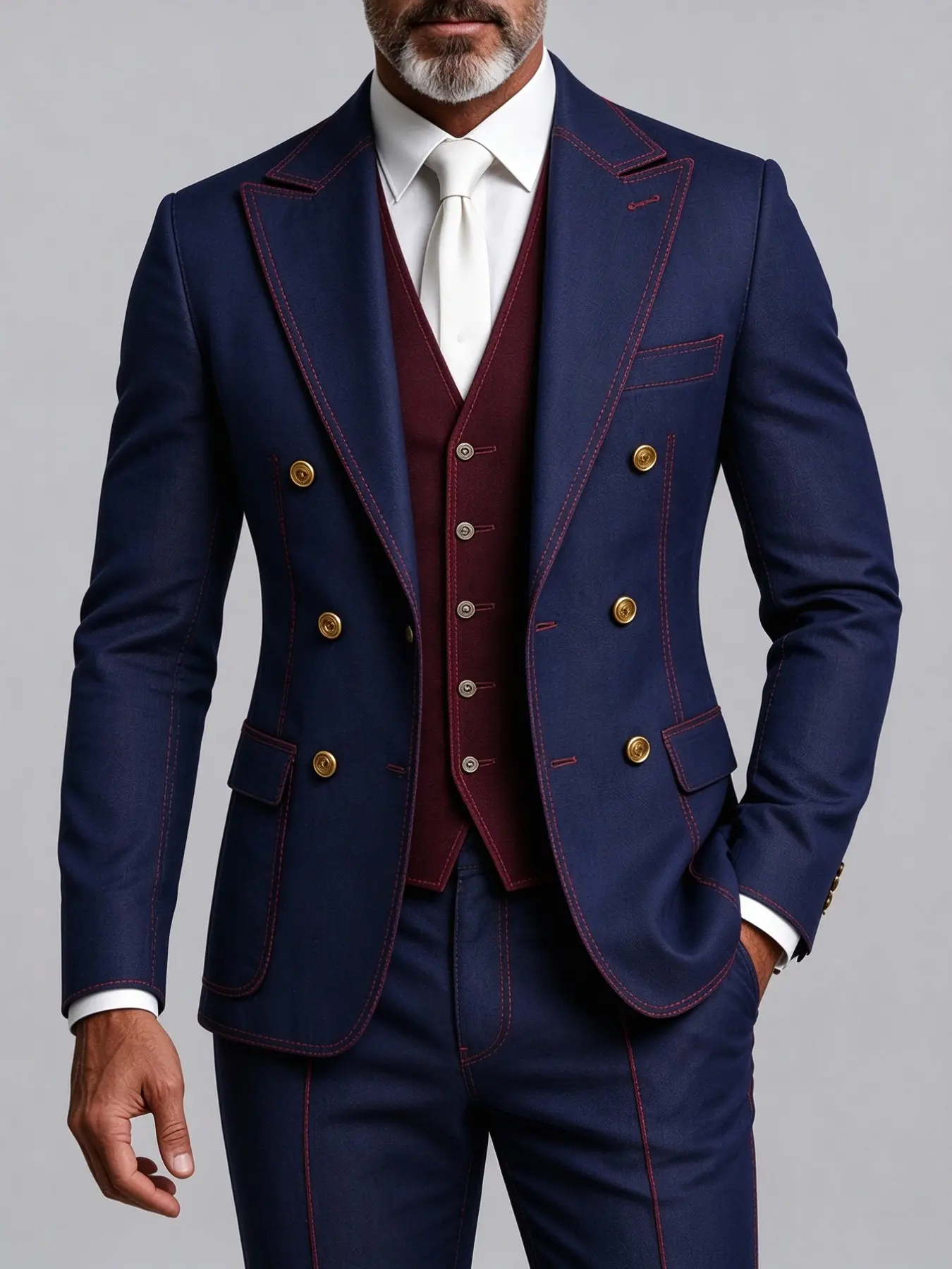 Ainwear Men 2-Piece Classic Formal Suits Set, Contrast -Stitching Blazer Jacket & Trousers, Premium Woven Fabric, Slim-Fit, All Seasons