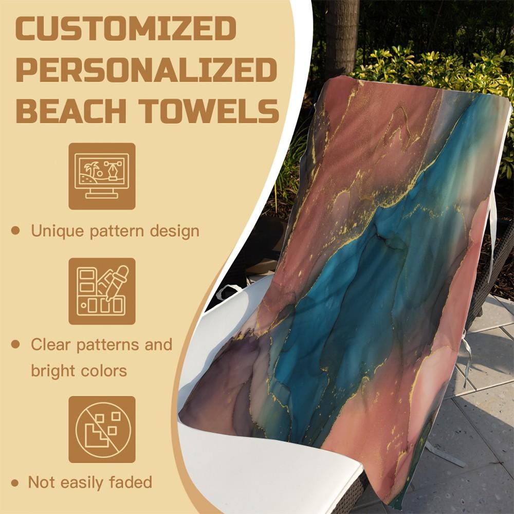 Fluid Ink Watercolor Beach Towel, Niche Artistic Design, Quick Dry Skin-friendly Lightweight Portable, Perfect for Seaside Vacation Photoshoot Daily Use