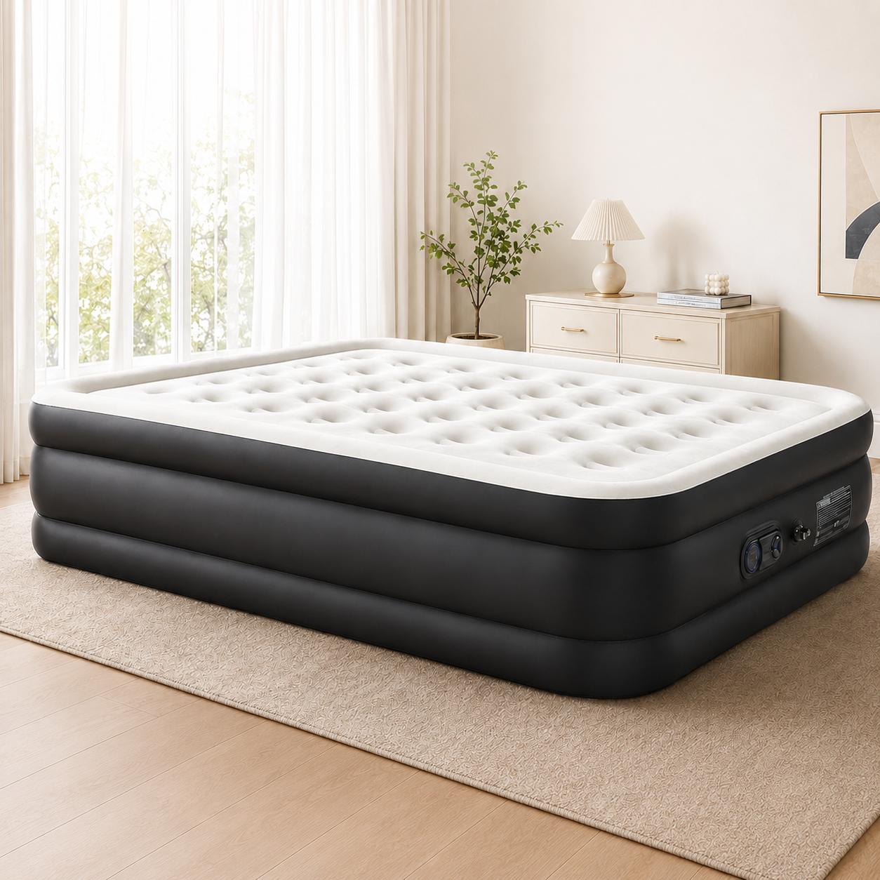"Full Air Mattress with Built-In Pump – 18” Inflatable Airbed for Guests, Quick 3-Min Self-Inflating, Portable Blow Up Bed with Carry Bag – Type-0 Technology Air Coil, Full Size Sleep Comfort"