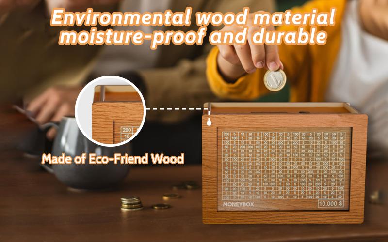 Wooden Savings Box – Eco-Friendly $10,000 Saving Challenge & 2026 Money Plan Gift