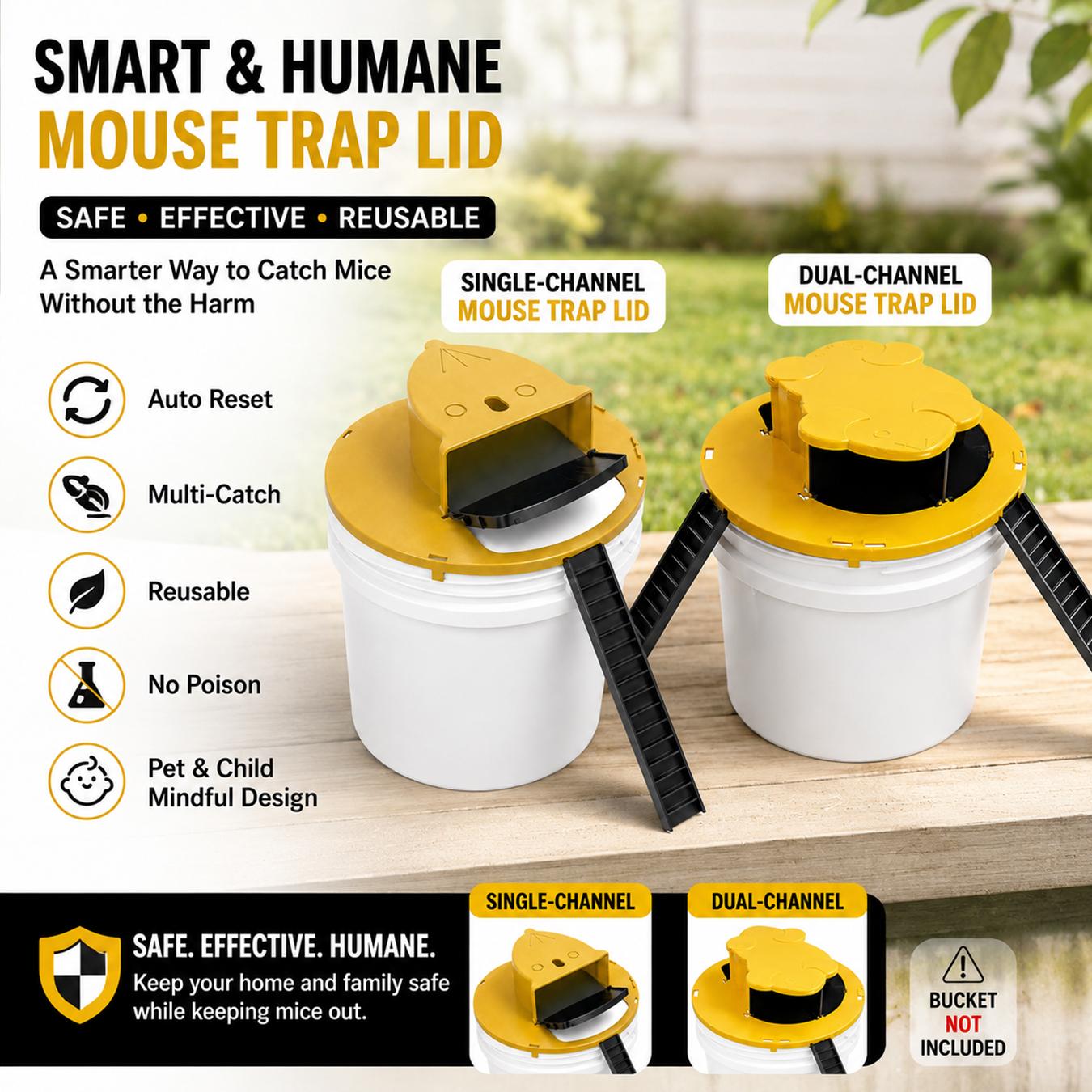 Mouse Rat Trap Flip, Mouse Traps Indoor for Home, Multi-Catch, Auto-Reset, Humane Mouse Trap, Rodent Pet Safe Reusable Mouse Trap, Slide Mouse Trap Lid Mouse Trap, Mouse Traps Bucket, for indoors, outdoors, barn, workshop, chicken coop or garden